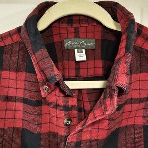 Eddie Bauer Red and Black Plaid Flannel Shirt, Large
